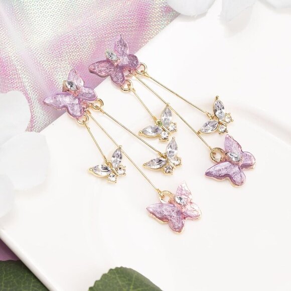 Elegant Purple Butterfly Tassel Earrings for Women - Spectacular Charm Jewelry - Picture 4 of 6